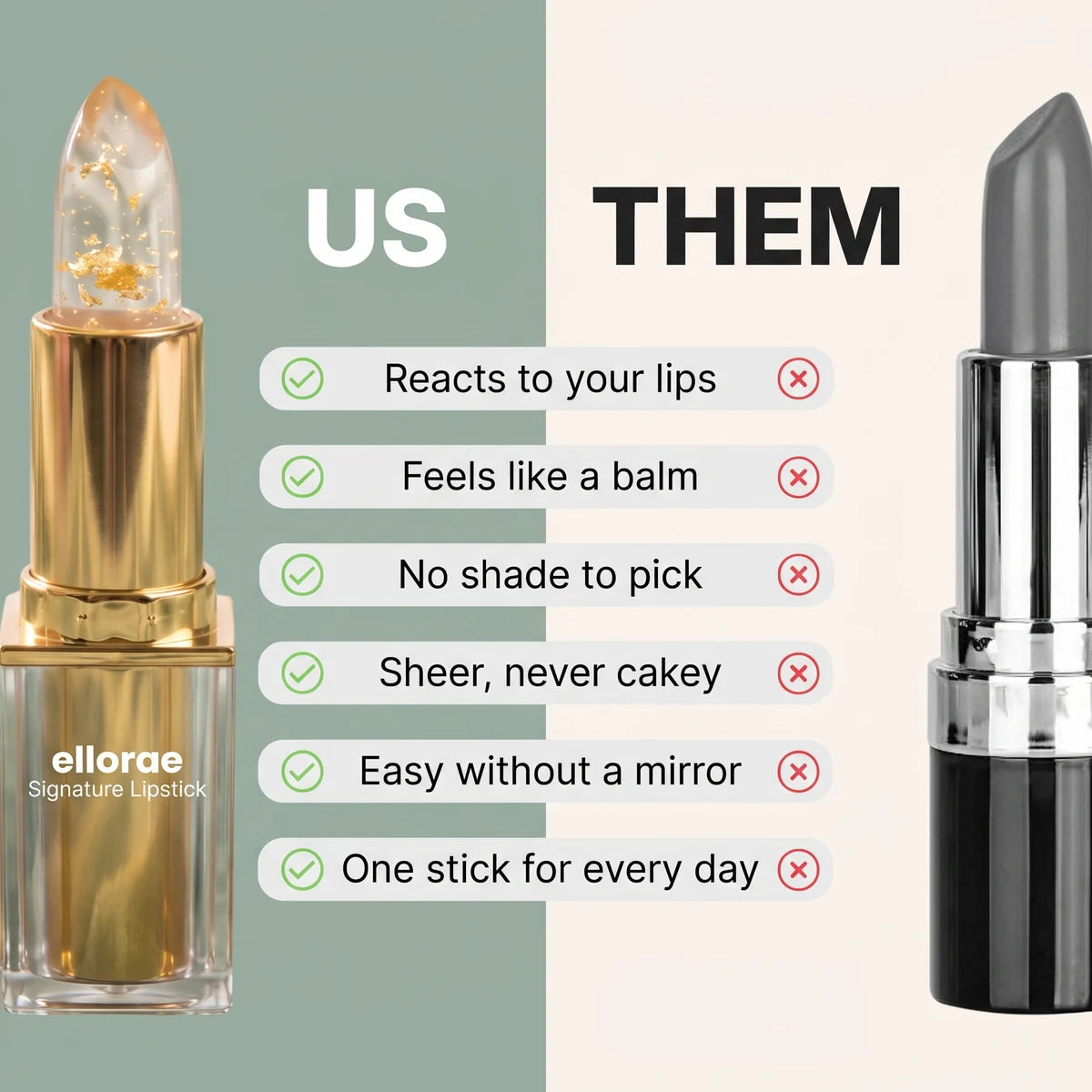 Ellorae vs a regular lipstick: reacts to your lips, feels like a balm, no shade to pick