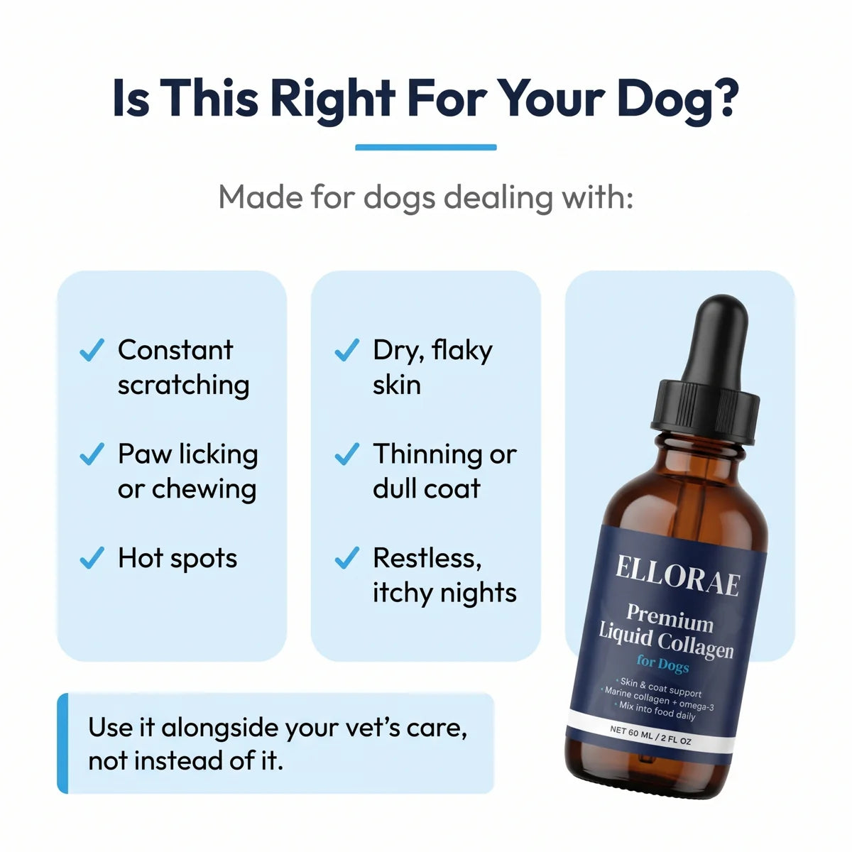 Is this right for your dog: made for dogs dealing with scratching, paw licking, hot spots, dry skin, dull coat and itchy nights