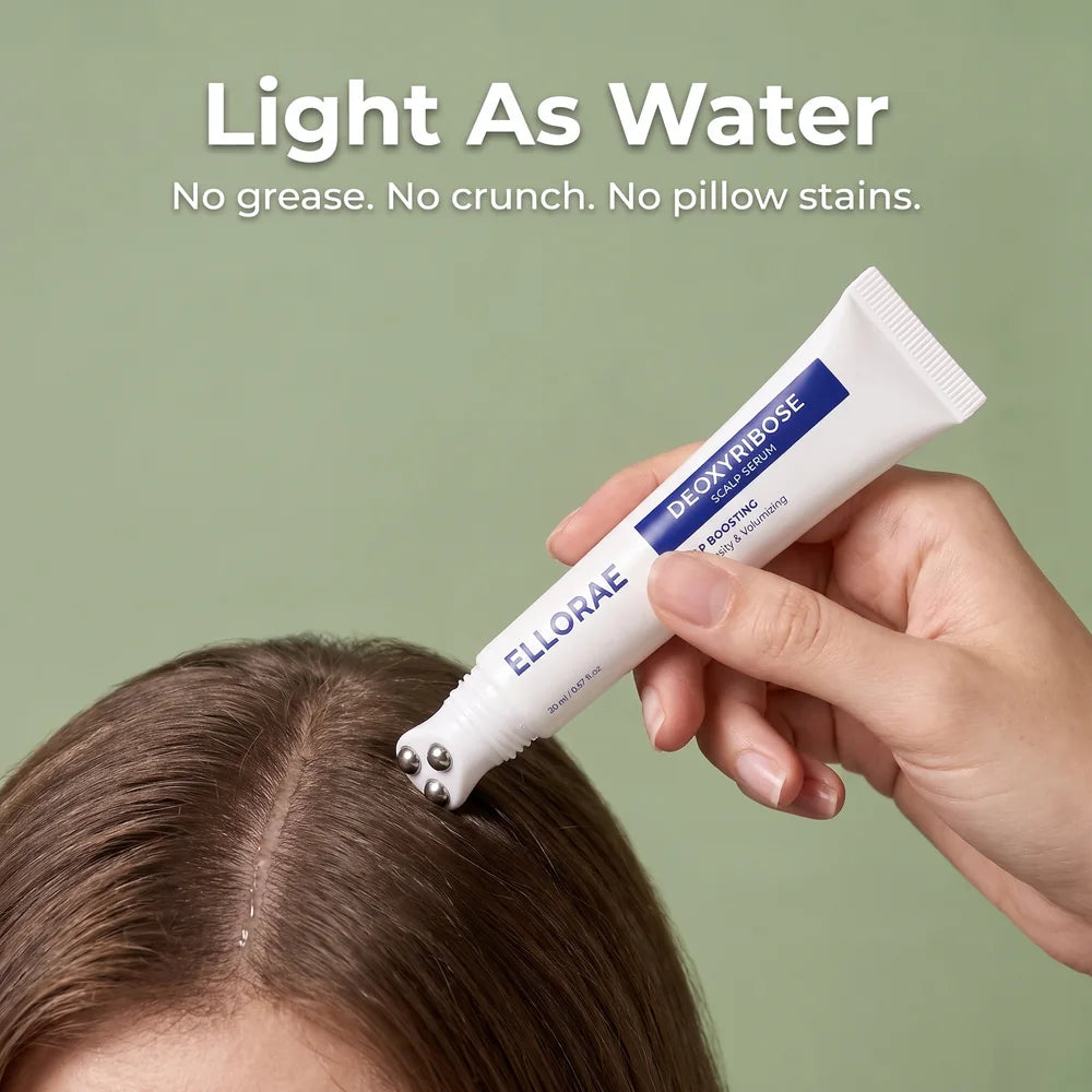 The 3-ball roller gliding along a part in dry hair: light as water, no grease, no crunch
